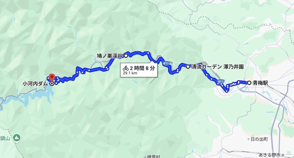 青梅駅から小河内ダムまでのサイクリングルート